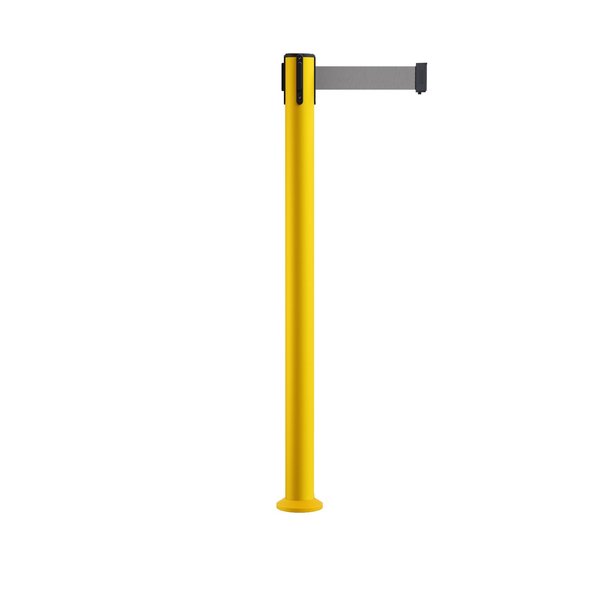 Montour Line Stanchion Belt Barrier Fixed Base Yellow Post 11ft.Light Grey Belt MSX630F-YW-LGY-110